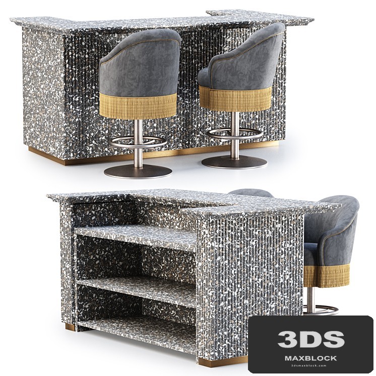Soke bar furniture set v05 / Marble bar with chairs