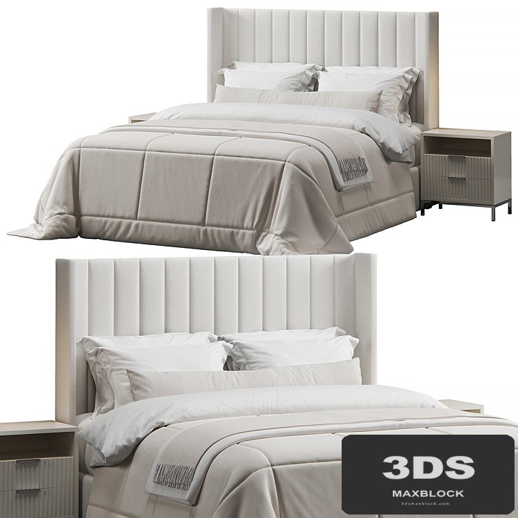 Striped Wingback Headboard Bed
