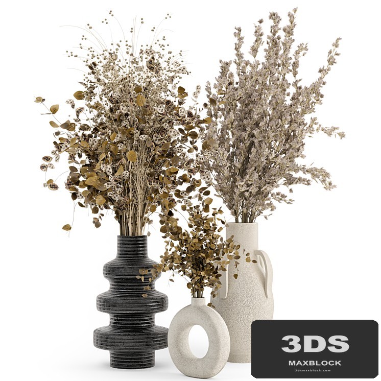 Indoor Dry Plants in rusty Concrete Pots - Set 468