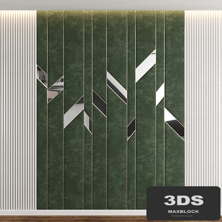 Headboard in green panels, mirrors and MDF