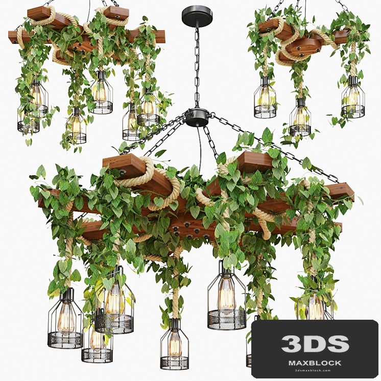 Wood Ceiling Lamp with Rope