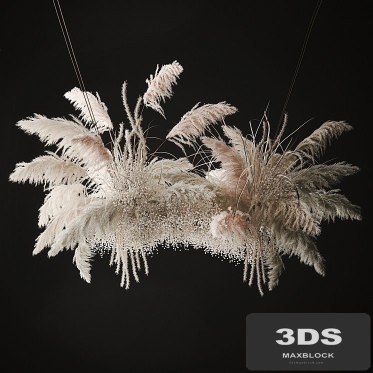 Installation and suspension for celebration and decoration, white decor of dried flowers, pampas grass branches. 237.