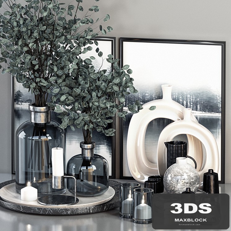 Decorative Set 13 - Dark Blue Glasses and Branches with Picture Frame