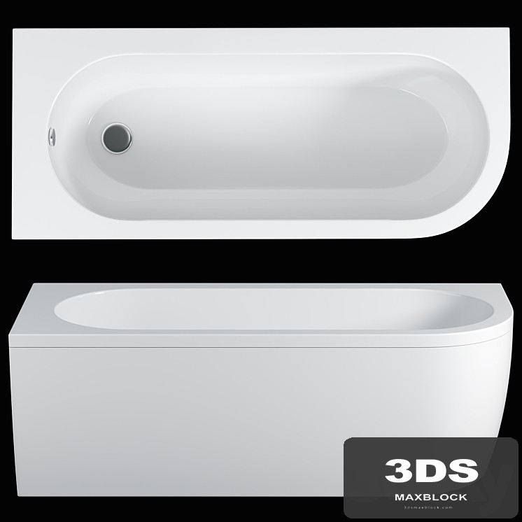 J-Shaped 1700mm Single Ended Bath + Curved Panel