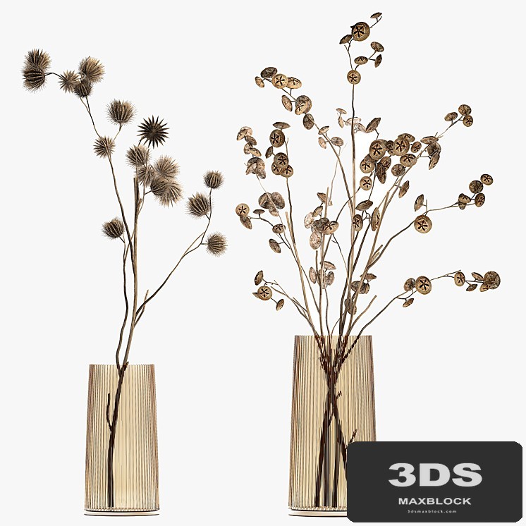 A set of two bouquets of dried flowers, twigs, thorns, vase, eucalyptus. 245.