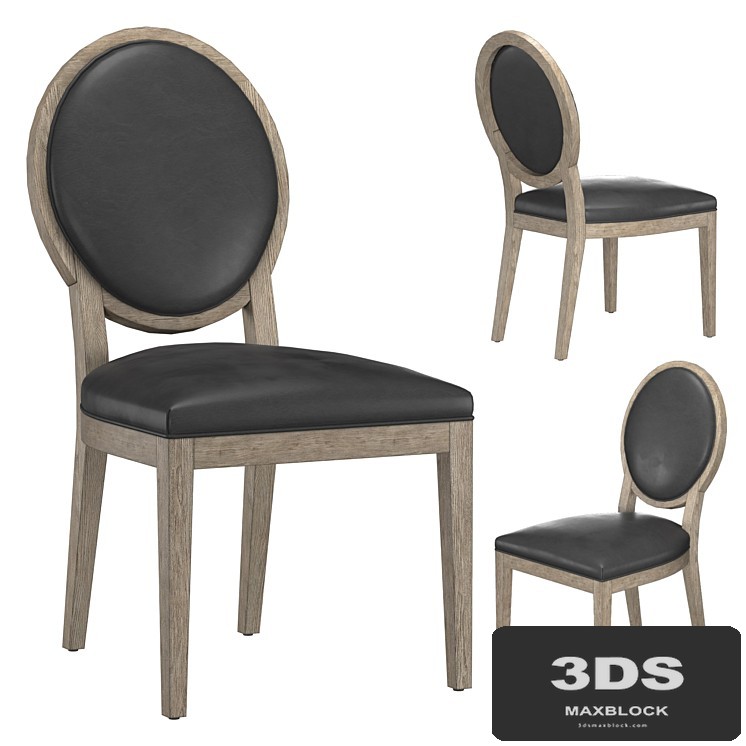 FRENCH CONTEMPORARY ROUND LEATHER DINING SIDE CHAIR