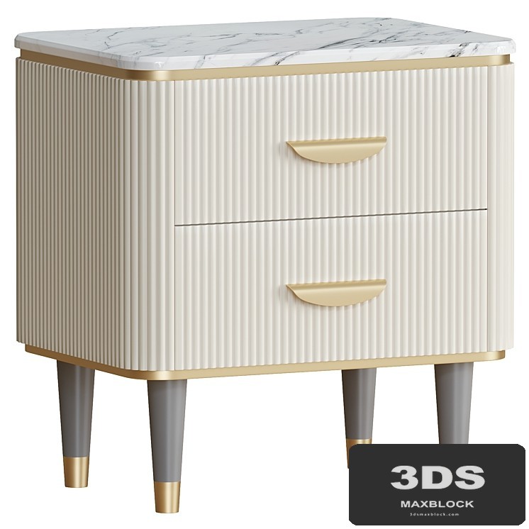 White Nightstand 2 Drawers Faux Marble