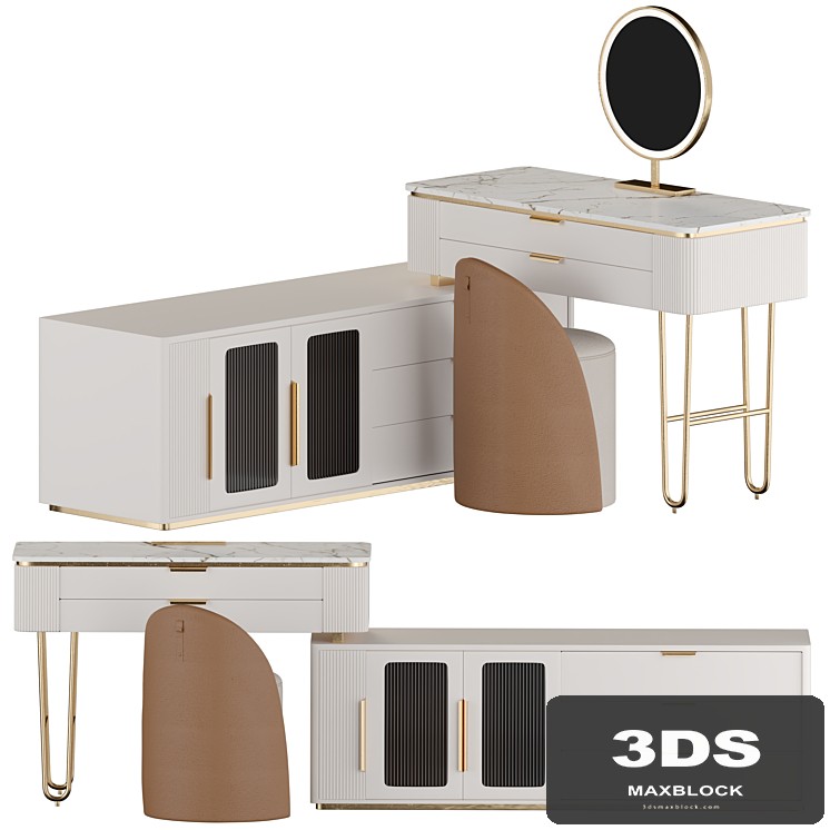 Modern Makeup Vanity with TV Stands, LED Mirror, L-Shaped Vanity Table