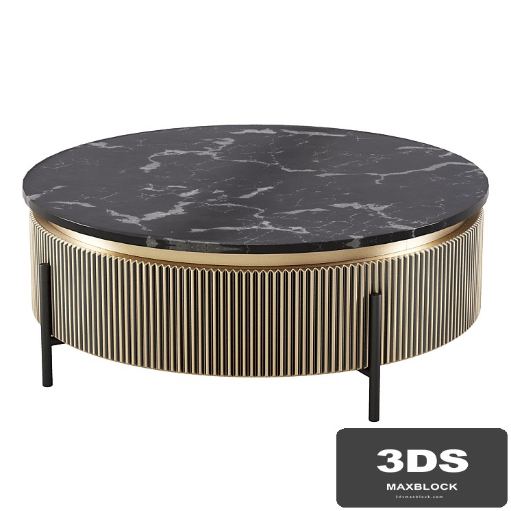 Coffee Table Ribbed Design And Black Marble