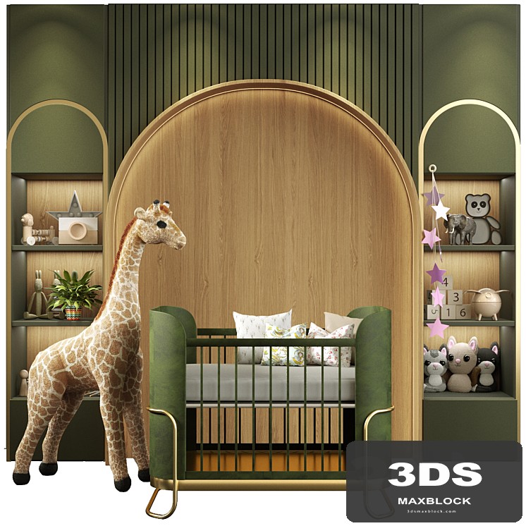 Children's room with toys and a crib. Children's room