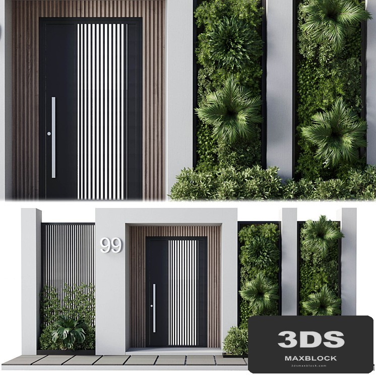 Door outdoor entrance and fence and graden 04
