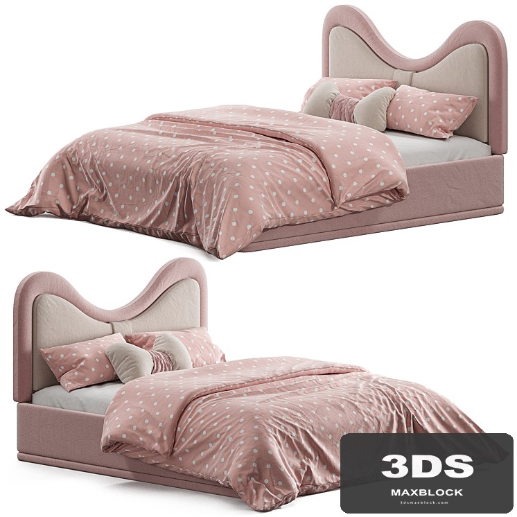 Children's bed with upholstered headboard