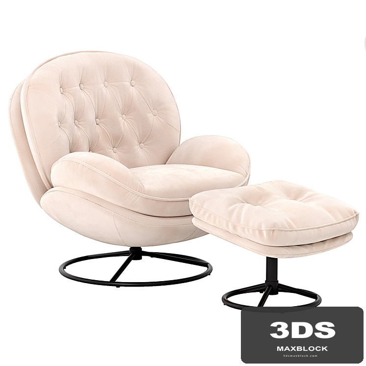Velvet Swivel Accent Chair with Ottoman Set