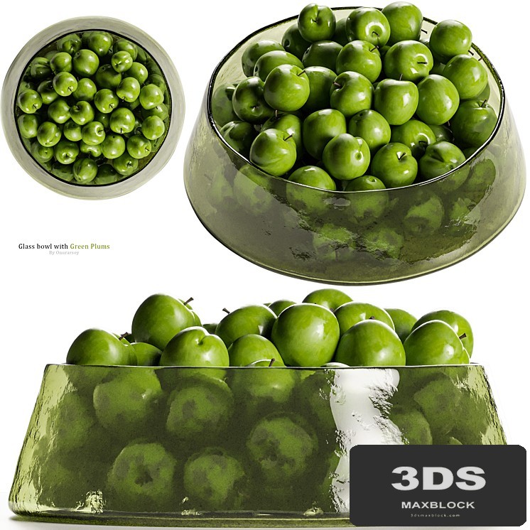 Low Glass Bowl Centerpiece with Green Plums