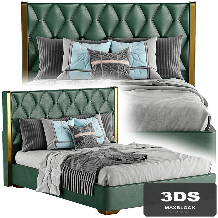 Queen Upholstered Platform Bed Green Low Profile Bed with Wood Slats