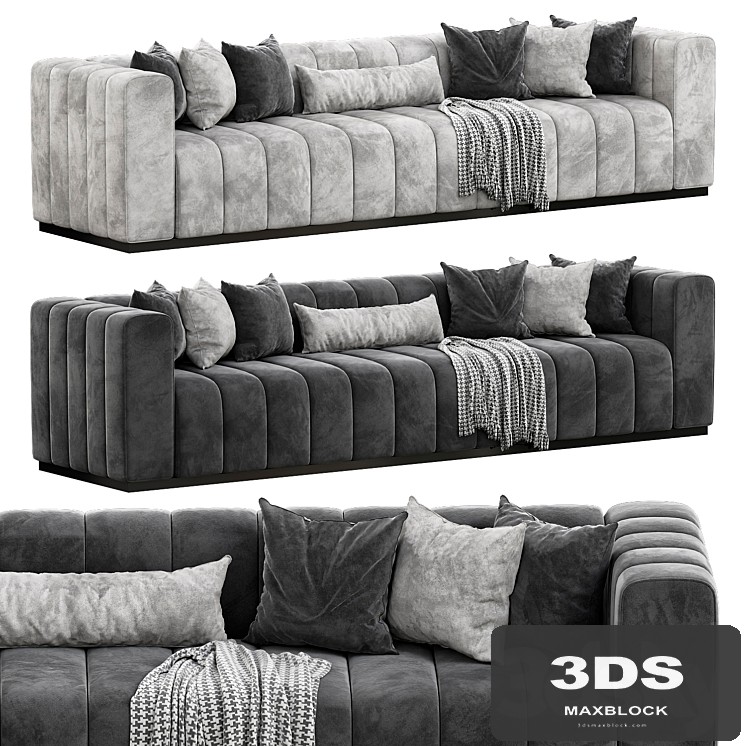 Forte 101 Extra-Large Channeled Charcoal Velvet Sofa