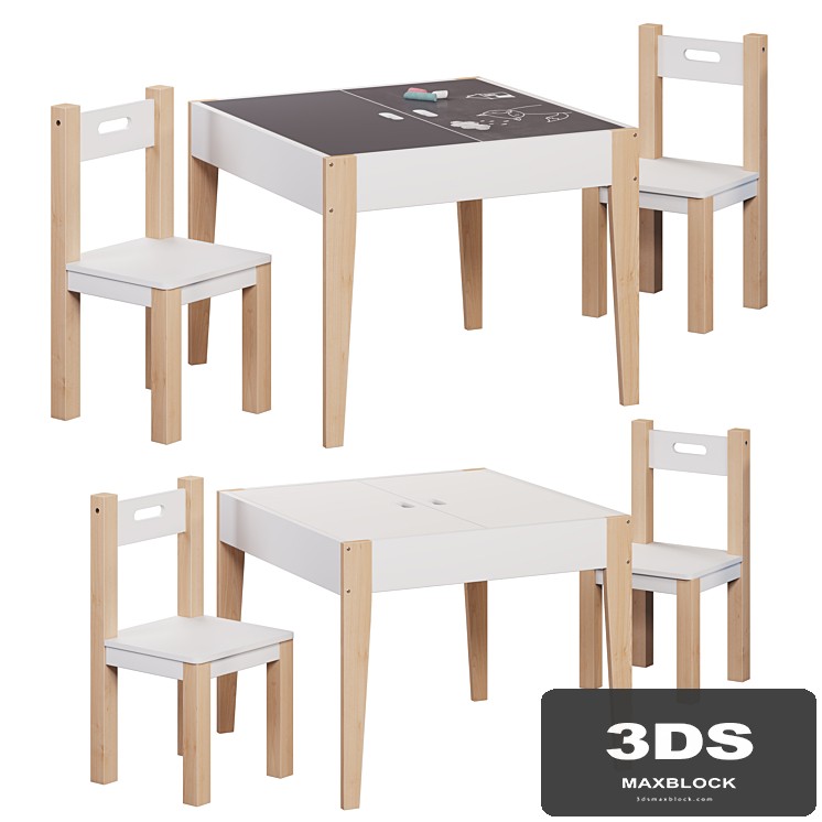 Slate Table Set with Storage and Chairs Belfy Kids