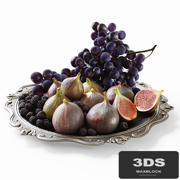 Grapes, figs and blackberries in a classic plate