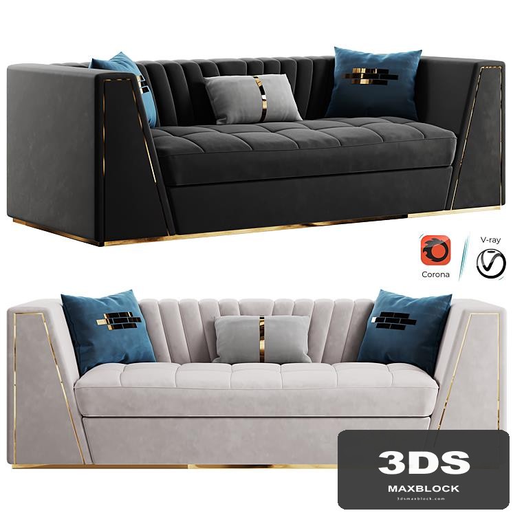 Modular Velvet Sofa Deep Gray Tufted Upholstery Modern Couch Floor Sofa in Large Format: 3Ds Max 2015