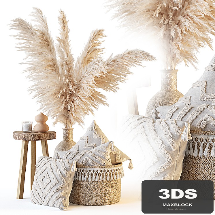 Decorative set with pillows and pampas