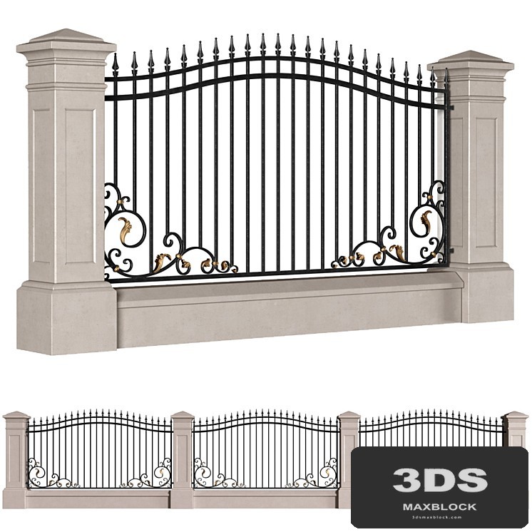 Classic style fence with wrought iron railing.Entrance Driveway Iron Gates