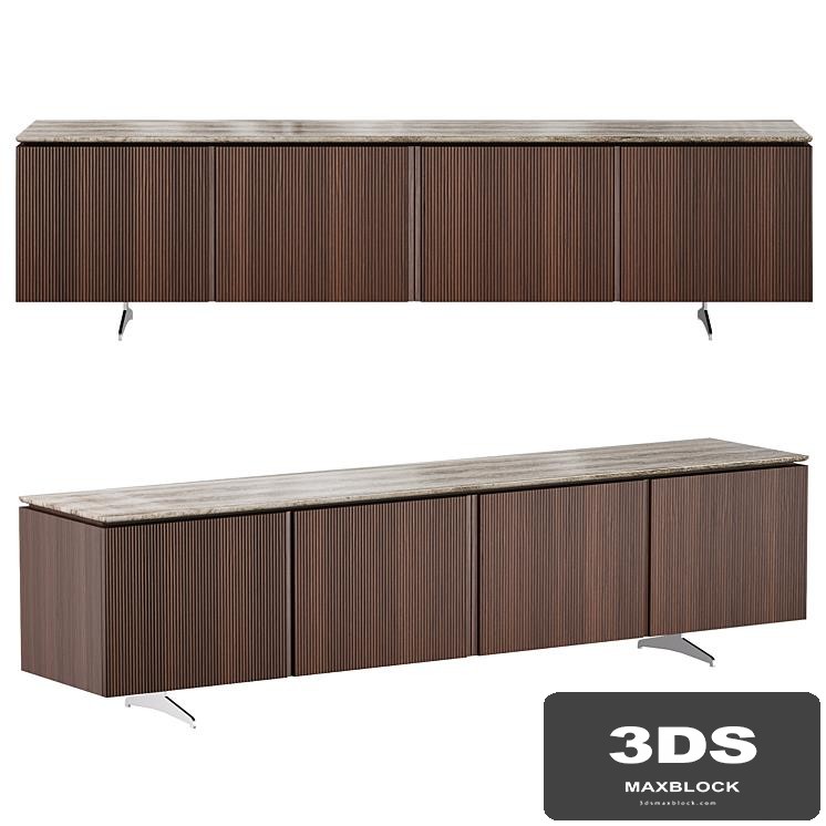 TV stand - enfilade in walnut and travertine, Jakto