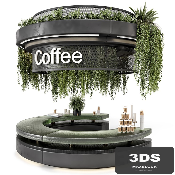 Coffee Reception Desk With Plants - Restaurant Set 1393