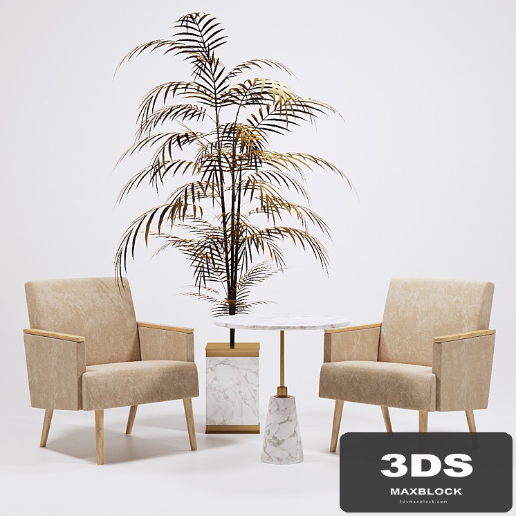 Jasper Armchairs golden palm IVETE and table Arteriors