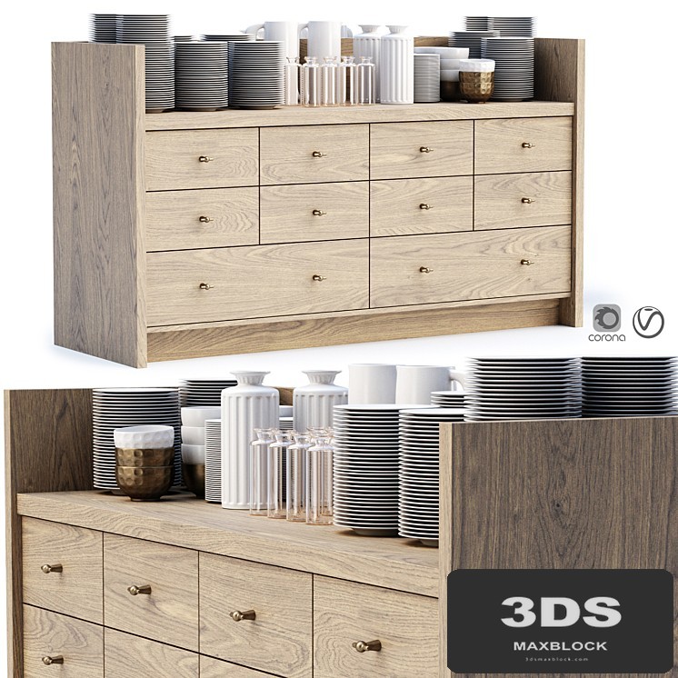 Mira restaurant cabinet with dishes V1 / Wooden sideboard with dishes