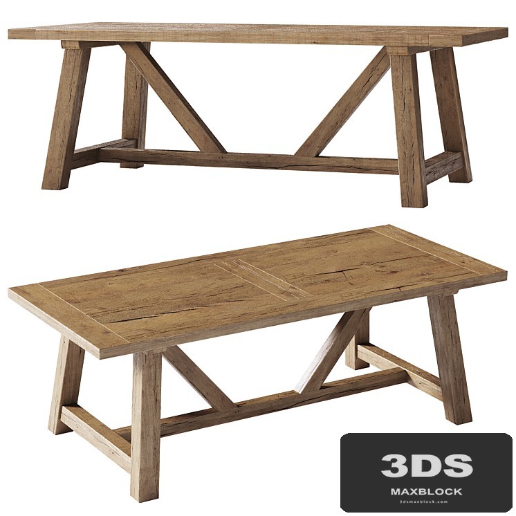 Reclaimed Russian Oak Trestle Rectangular Dining Table