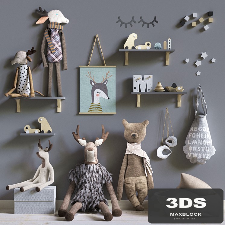 set of soft toys in scandinavian style