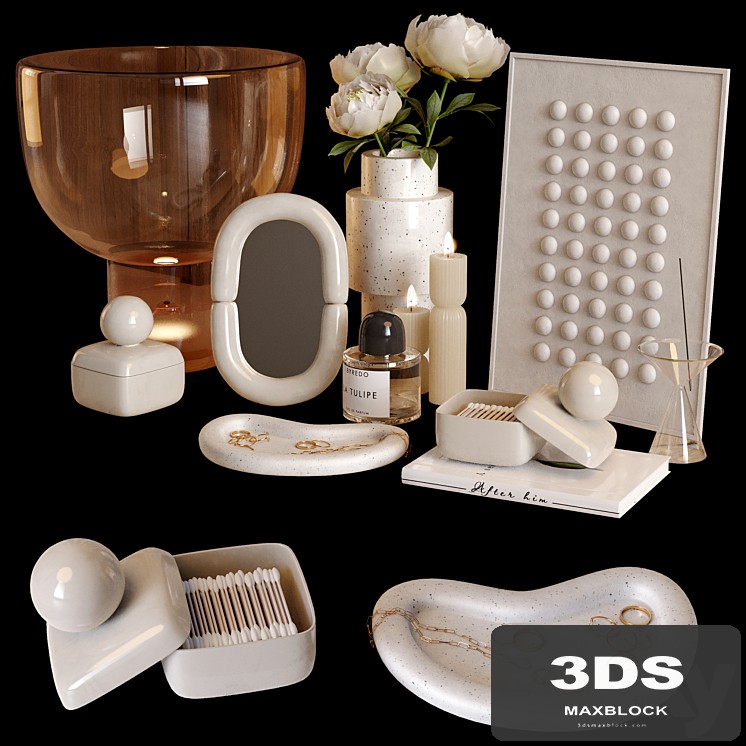 Beige decor set with peony flowers