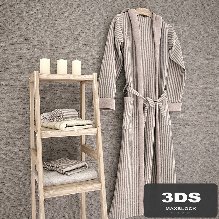 Bathrobe, towels on shelf