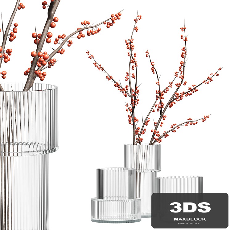 H&M Glass Vases with red berry branch