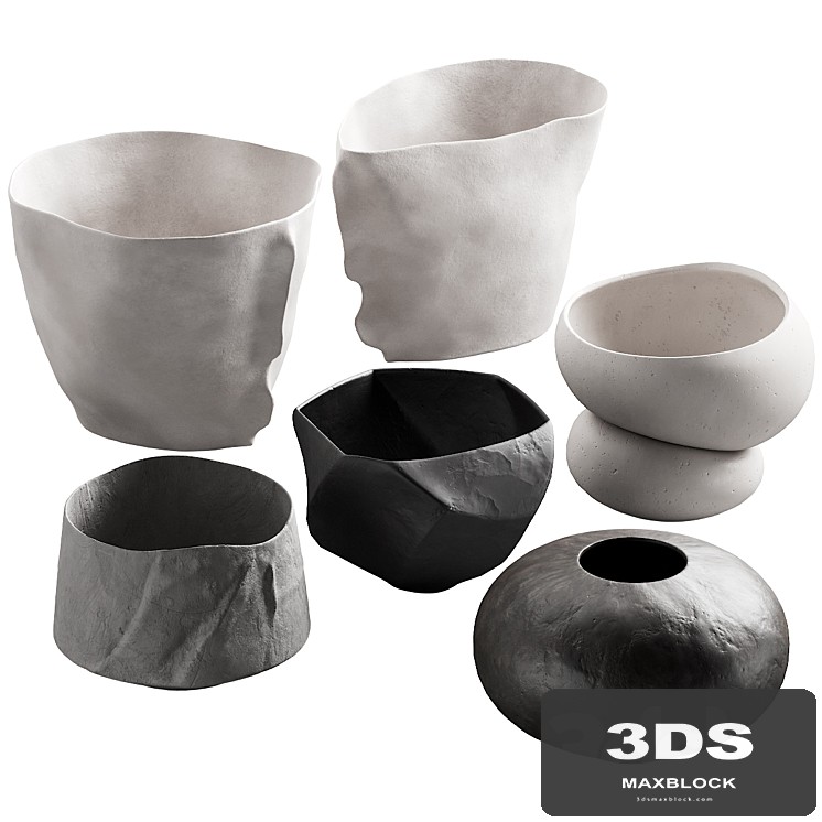 302 decorative vases and pots 02 deformed folded relief vase