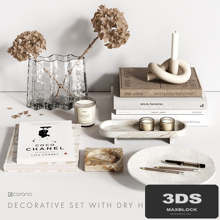 Decorative Set with dry Hydrangea