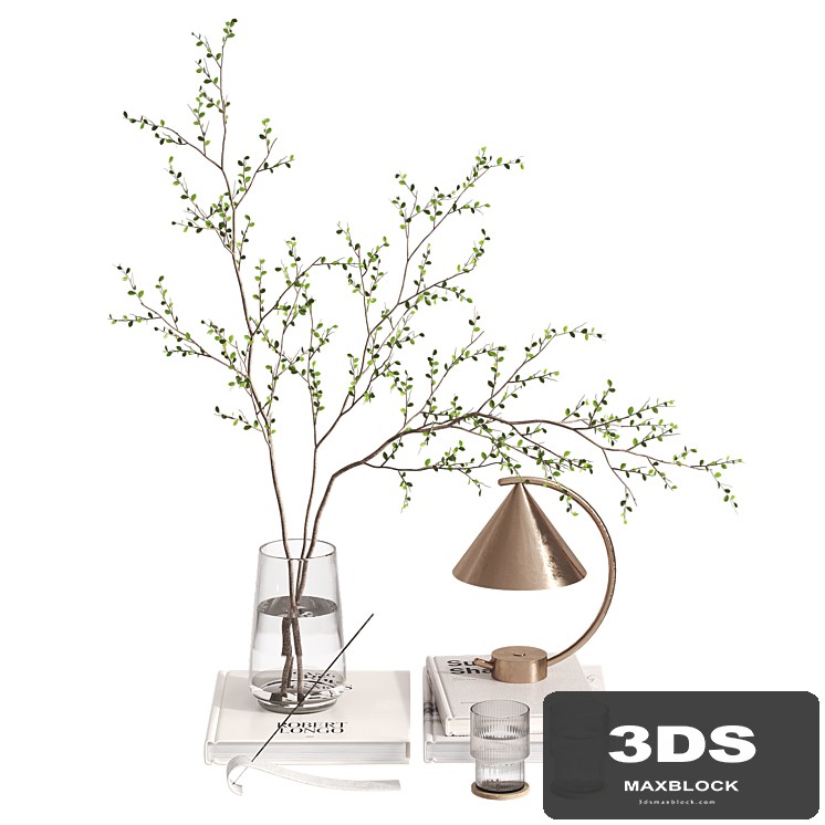 Decorative set with branches and Meridian Lamp