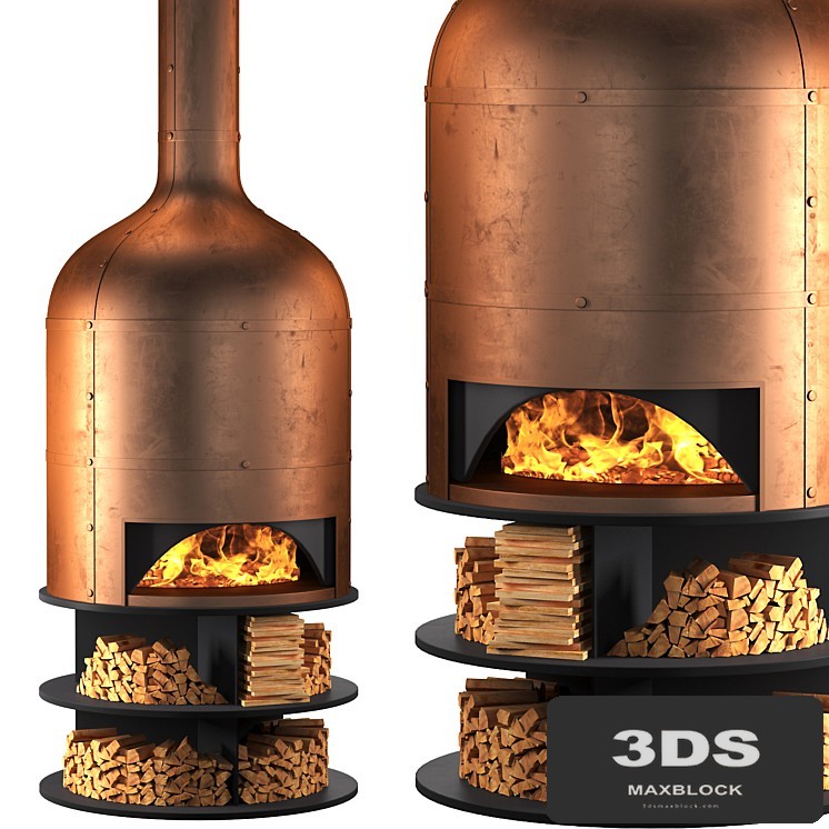 Copper oven fireplace for pizza and barbecue