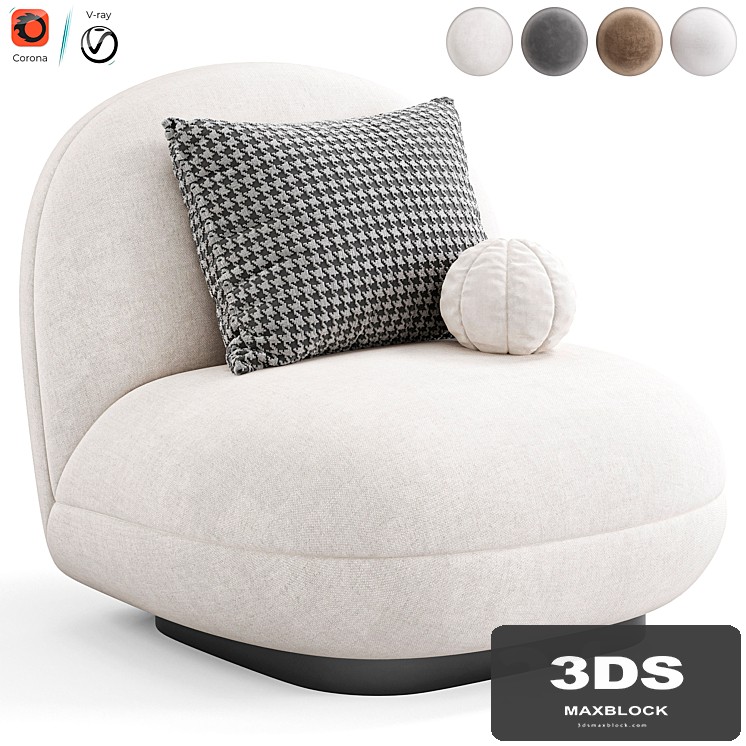 White Boucle Armchair Upholstered Black Legs Larry