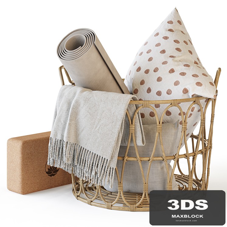 Wicker basket with yoga accessories