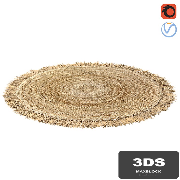 Hand Woven Rafia Jute Braided Rug Round Natural