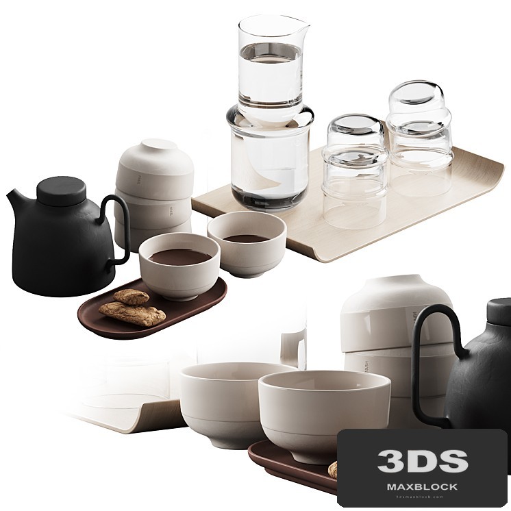 405 eat and drinks decor set 05 tea with cookies and water