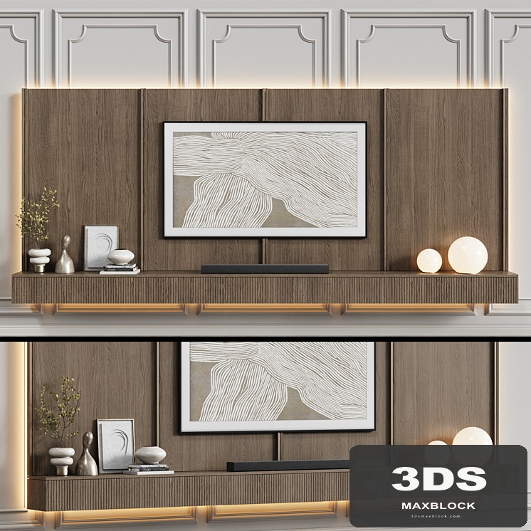 TV wall in neoclassical style with decor 08