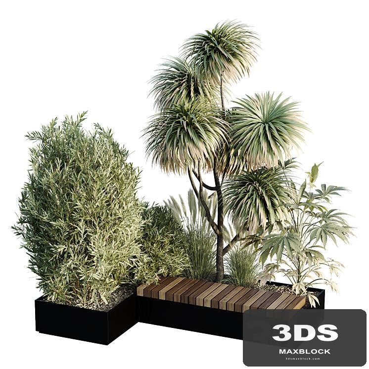 HQ Urban environment set of green plant benches 01