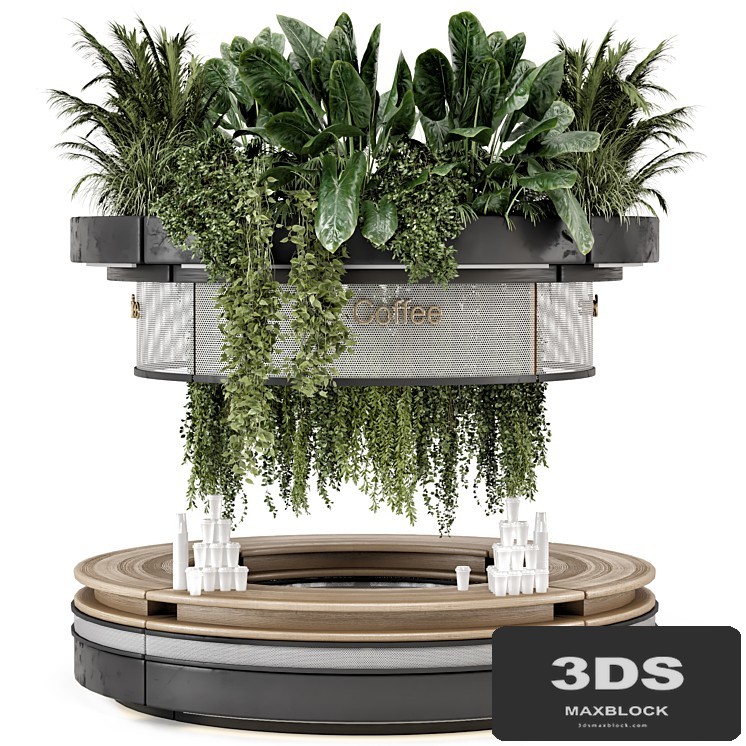 Coffee Reception Desk With Plants - Restaurant Set 1815