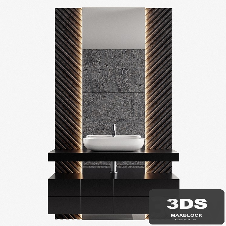 Bathroom Furniture 04 - Black Tiled Sets