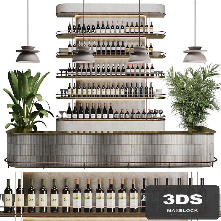 Reception Desk for Restaurant and Caffe with cabinet wine rack set 08