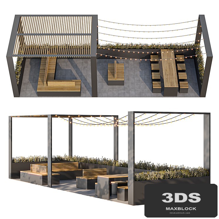 City parklet with garland