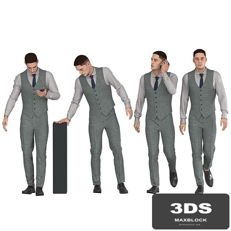 Office Man with coat vest in 04 poses