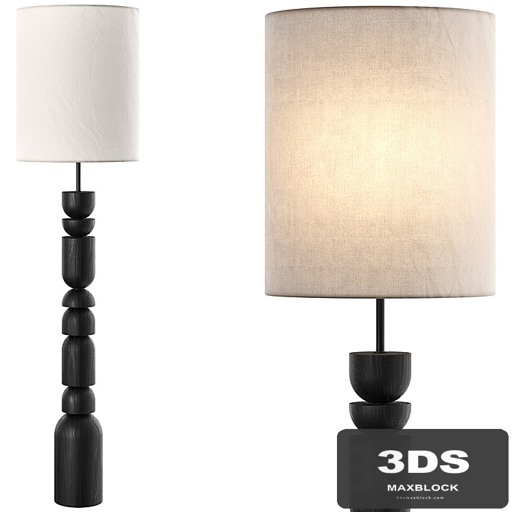 Aska charred wood and natural linen floor lamp